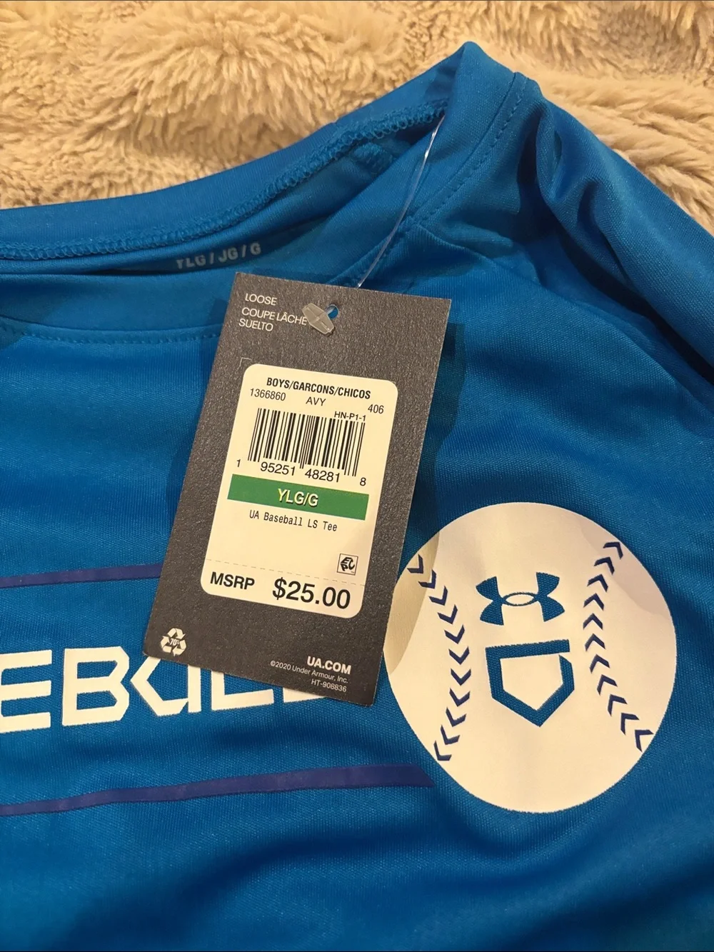 Under Armor boy’s large Bright Blue Long-Sleeve Baseball Performance Tee